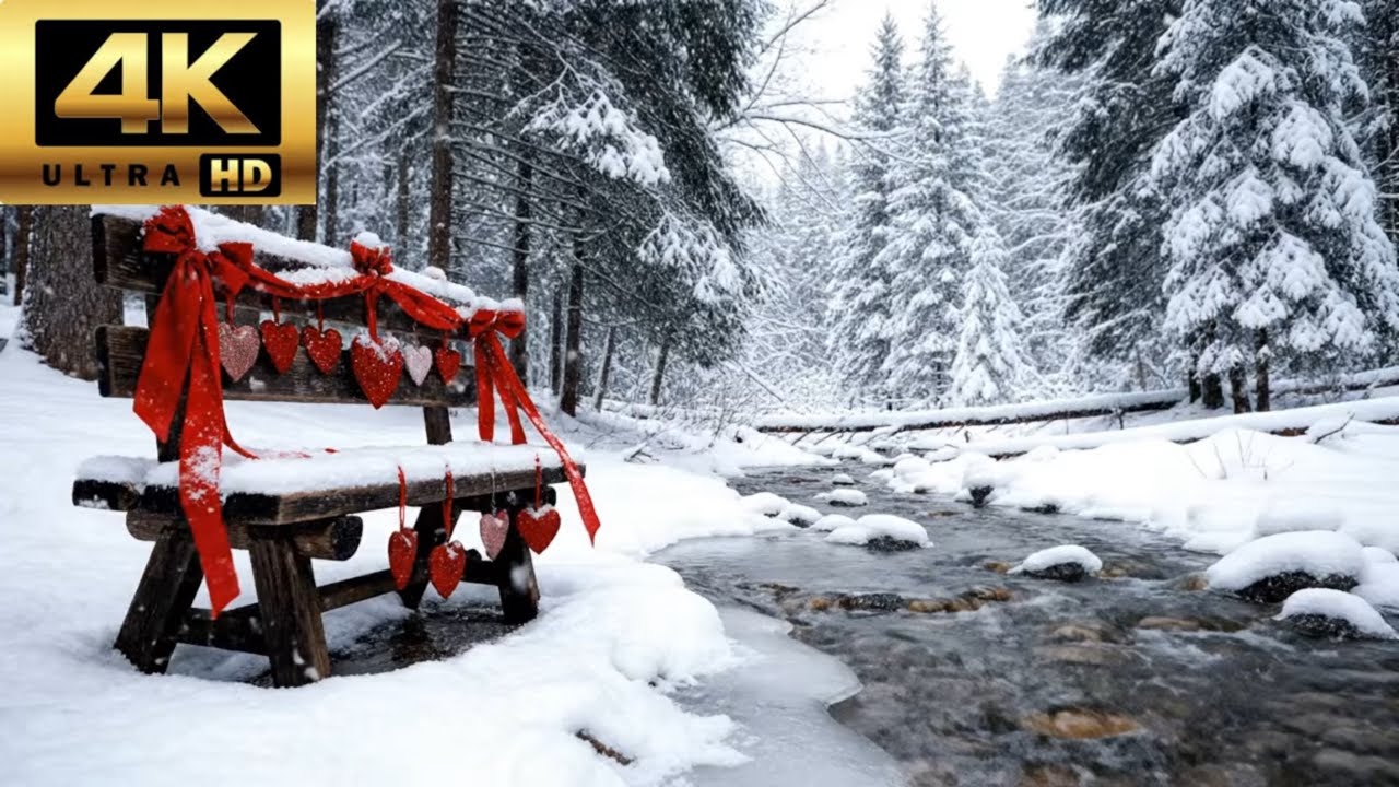 ❤️❄️ Valentine’s Winter Creek Ambience 4K– Peaceful Snowy Escape for Sleep, Study & Relaxation 🌊