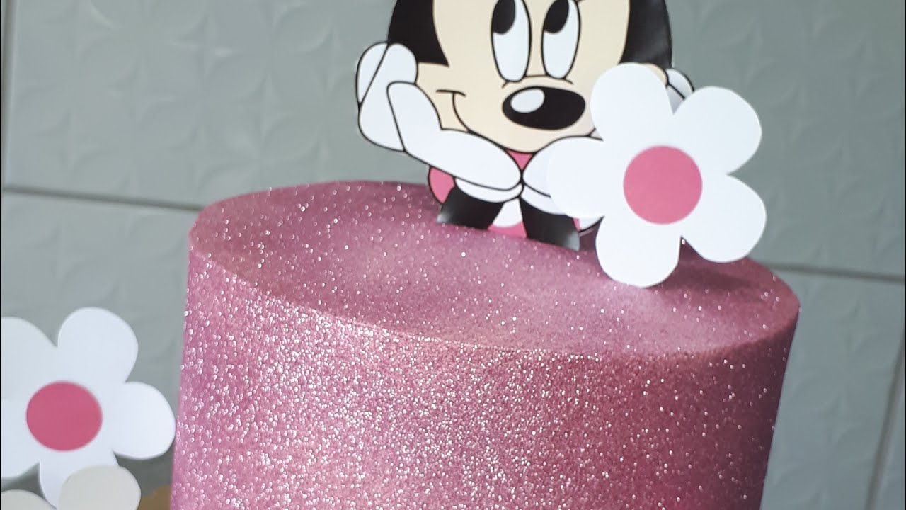 GLOW CAKE (bolo com glitter) bolo MINNIE ROSA