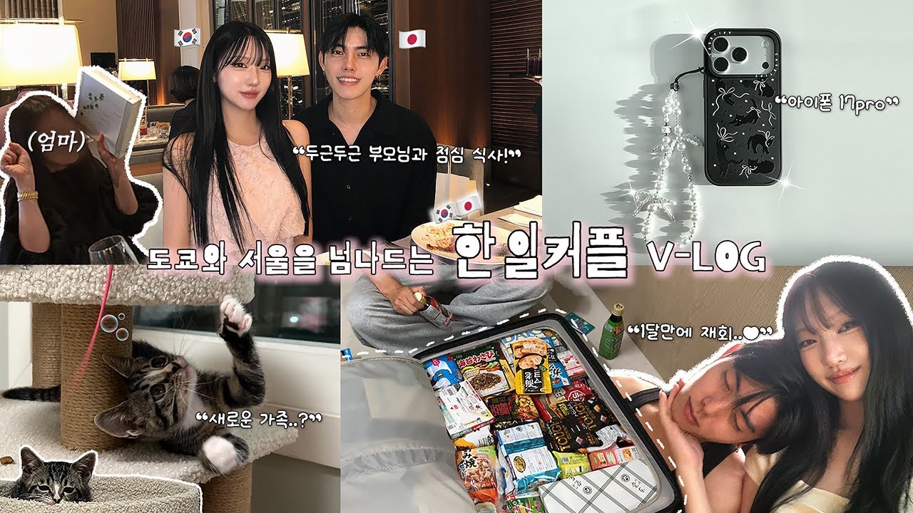 재회 v-log💞[한일커플🇰🇷🇯🇵] / 도쿄에서 온 선물 / 부모님과 식사 / 아이폰 17프로 / 고양이 임시보호 / 日韓カップル