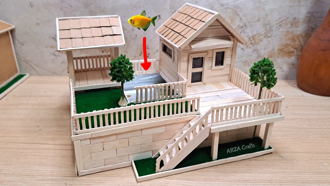 DIY // Membuat Rumah dan Saung di Atas Kotak Susu Bekas // Kerajinan dari stik es krim