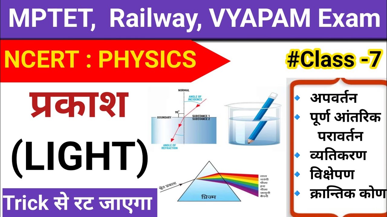 प्रकाश ( Light)l अपवर्तन l प्रकीर्णन l विवर्तन l व्यतिकरण l For Railway, VYAPAM, MPTET Varg 2, 3 l