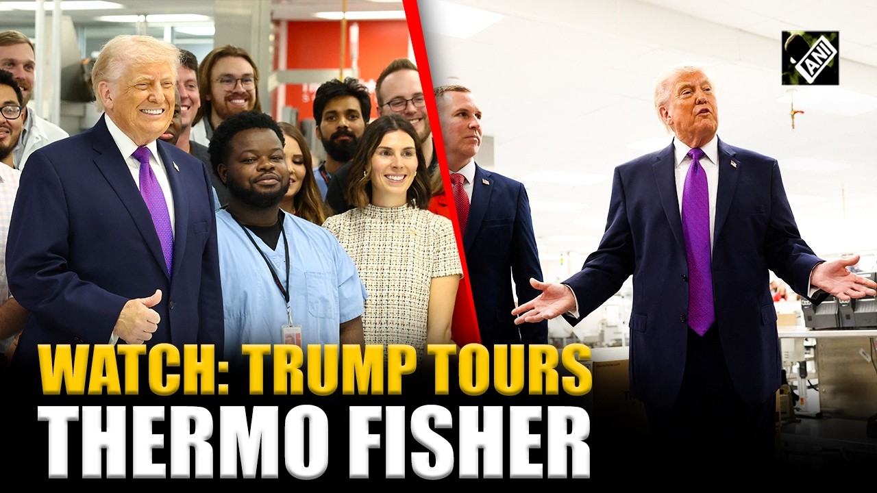 СМОТРИТЕ: Трамп принимает участие в осмотре предприятия Thermo Fisher Scientific и общается с сот...