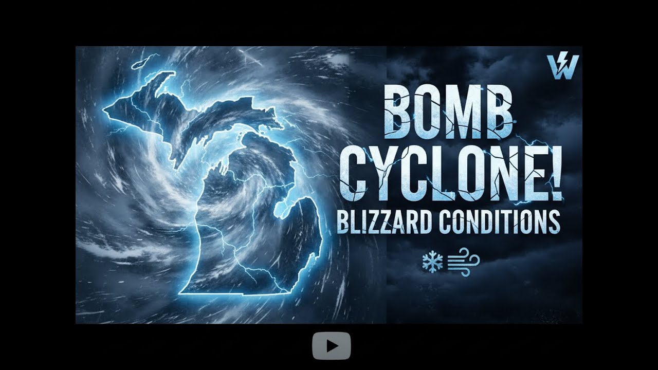 Bomb cyclone with blizzard conditions moving toward the Great Lakes.