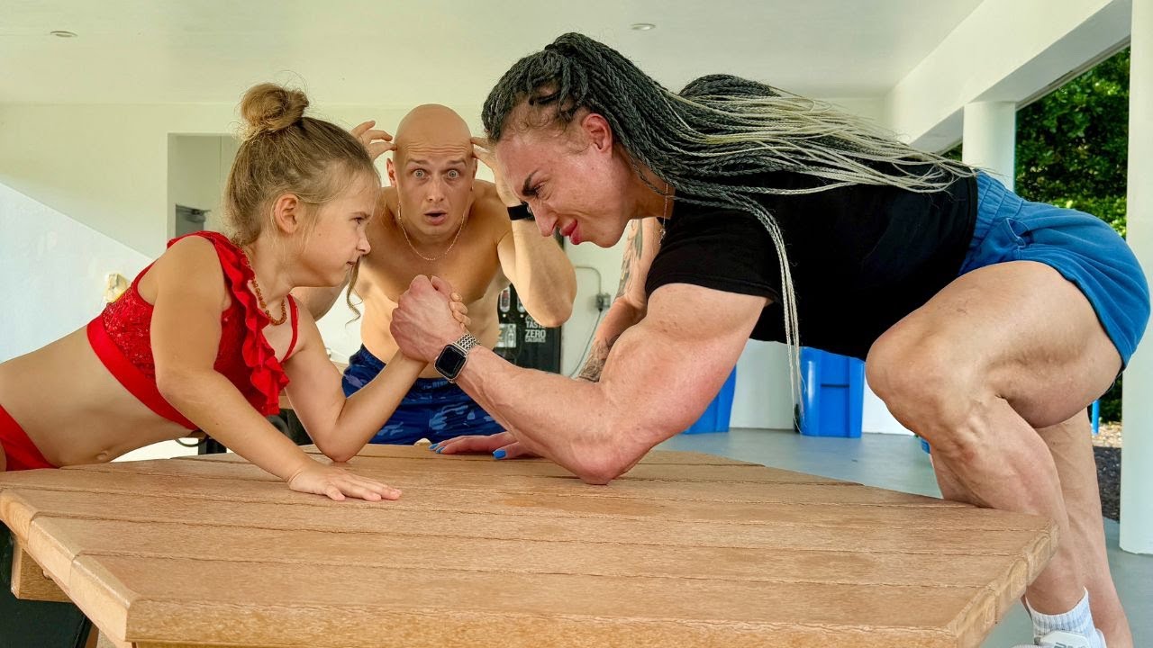 Gymnast Girl Challenged Huge Woman Bodybuilder at Arm Wrestling!