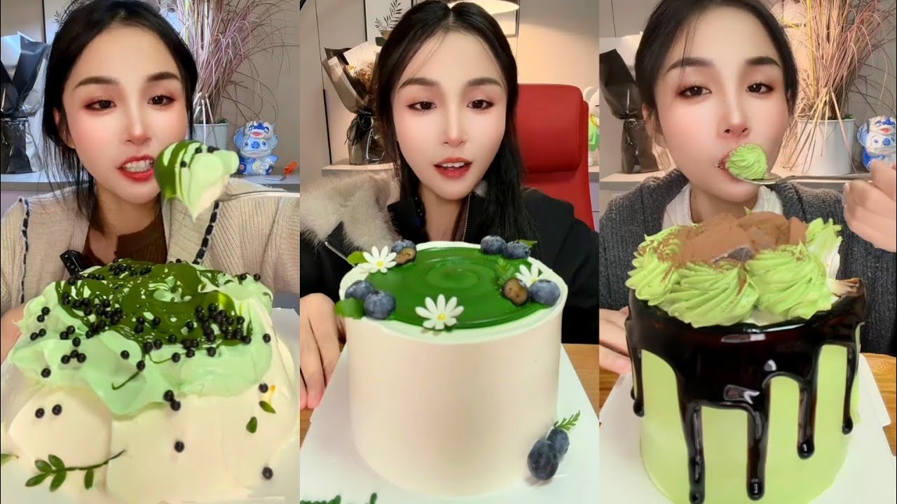 ASMR MATCHA Cream Cake Mukbang🍵🍰MUKBANG SOUNDS 말차크림 먹방 #asmr #satisfying #mukbang #matcha #delicious