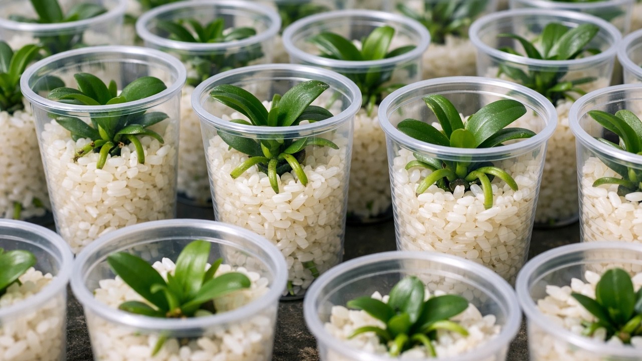 The method of propagating orchids with rice causes them to grow rapidly.