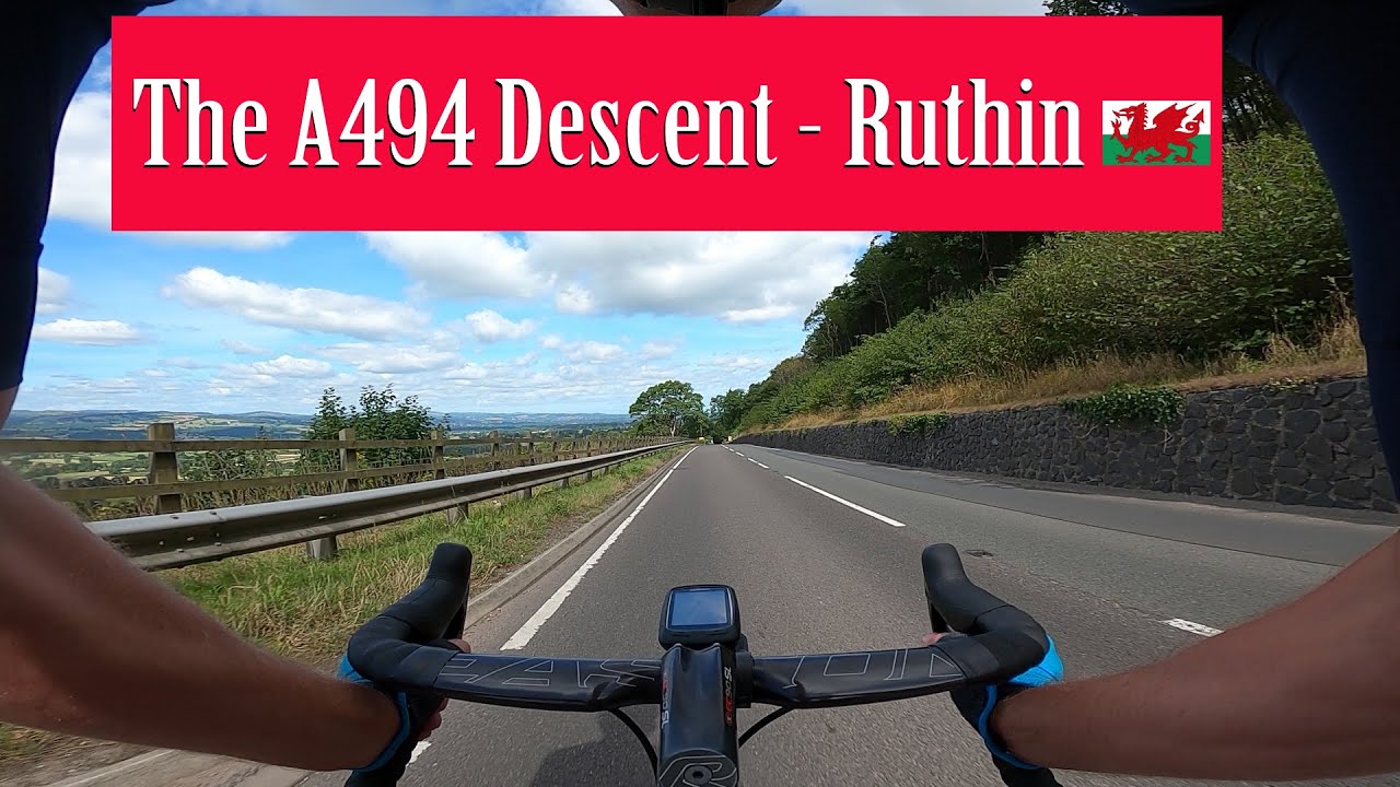 High speed descending into Ruthin North Wales  on a carbon bicycle