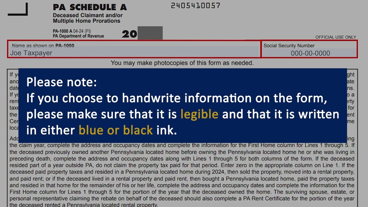 Department of Revenue - How to Complete a PA-1000, Schedule A