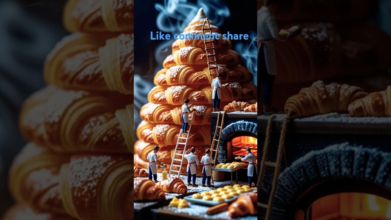 Miniature Bakers vs. Giant Croissant  Ultra-Realistic Food Art in Action 