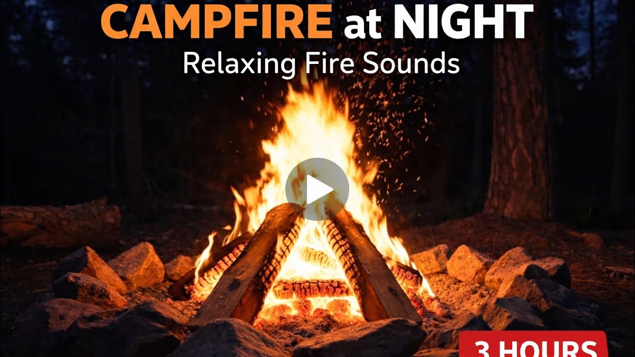 Campfire in the Forest at Night 🔥 Cozy Crackling Fire – Relaxing Sleep & Study (3 Hours)