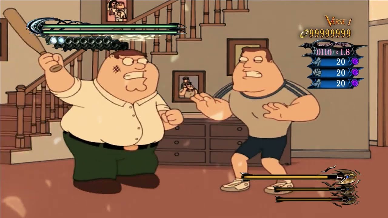 Joe beats up Peter, Cleveland and Quagmire (Bayonetta meme edit)