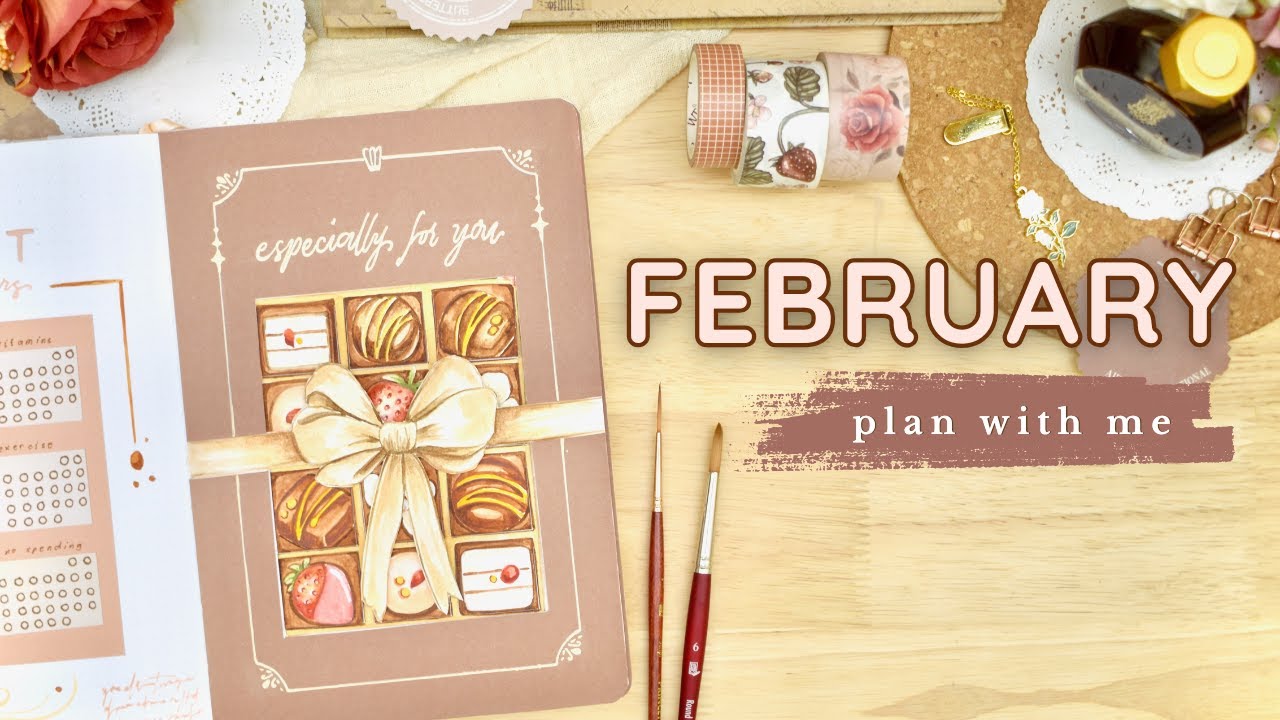 February 2025 Bullet Journal Setup • PLAN WITH ME 🍓 Desserts Theme with Watercolors