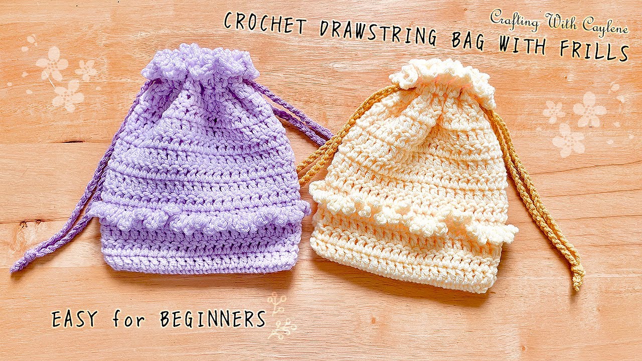 EASY for Beginners - Crochet Drawstring Pouch with Frills | DIY Crochet Drawstring Bag
