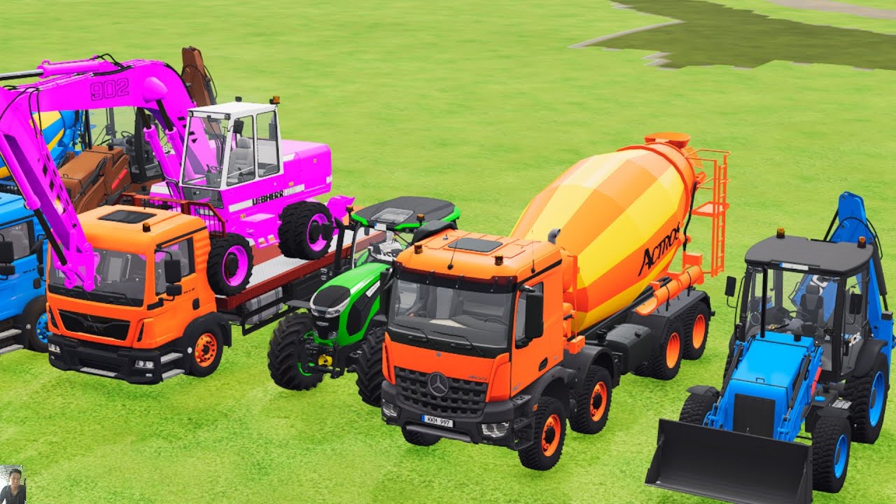 TRANSPORTING EXCAVATOR MIXER TRUCK TRACTORs Backhoe loaders Beamng.Drive Game FARMING SIMULATOR 22