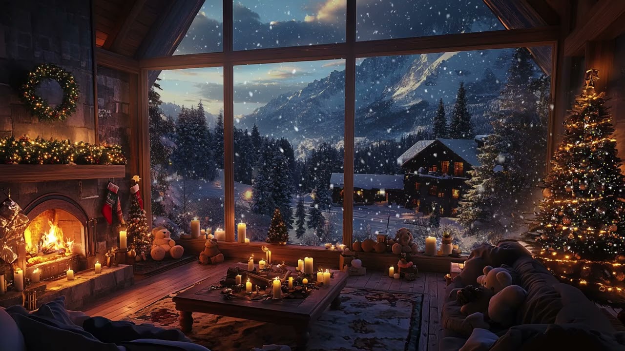 Cozy Snowy Cabin Night 2025 | Crackling Fireplace & Cold Wind for Better Sleep