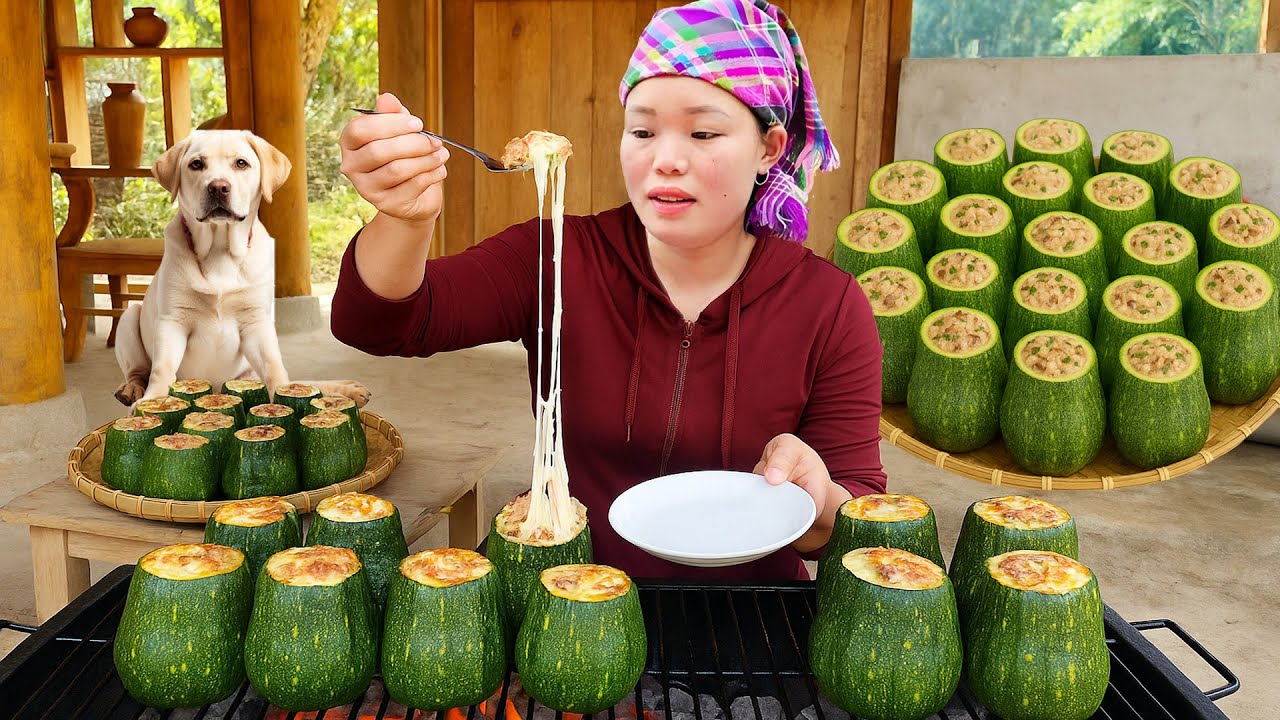 Harvesting pumpkins, making stuffed pumpkins and unique shredded cheese to sell at the market