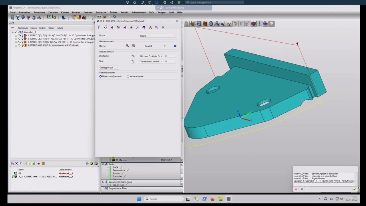 Hypermill Tutorial 5 - manuelle Rohteilnachführung und Kontur schlichten