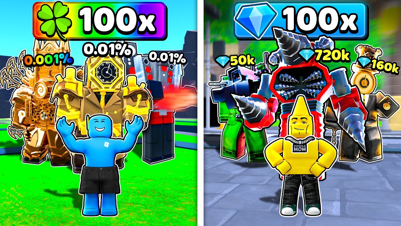 100x LUCK vs 100x GEMS in Toilet Tower Defense!