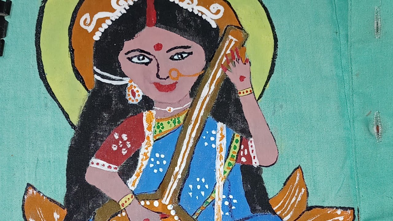 Maa Saraswati febric penting//vagdevi febric penting//febric penting//colours febric penting