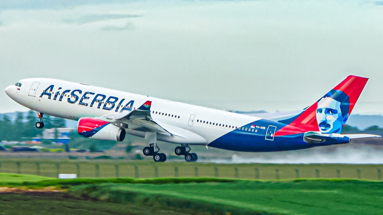 INAUGURAL TO CHICAGO | Air Serbia Airbus A330 (Nikola Tesla Livery) Takeoff from Belgrade Airport