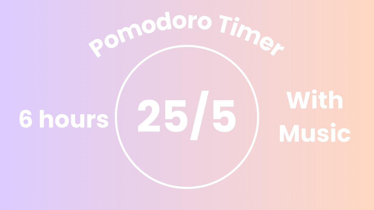 6 Hour Pomodoro Timer (25/5) | WIth Music | Pastel Lavender & Peach Aesthetic
