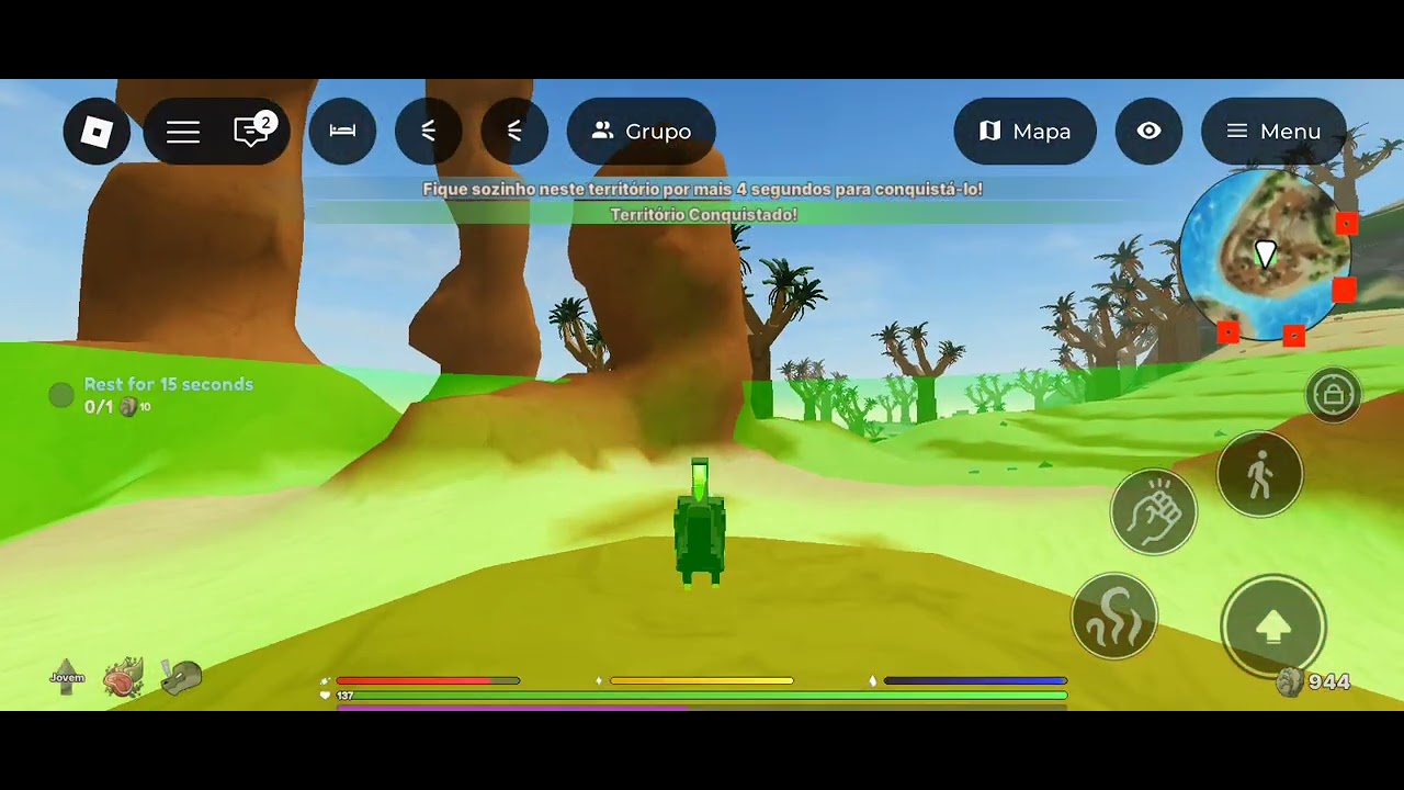 Jogando jogo de dinossauro com meu dodô guerreiro (conquistei dois territórios)