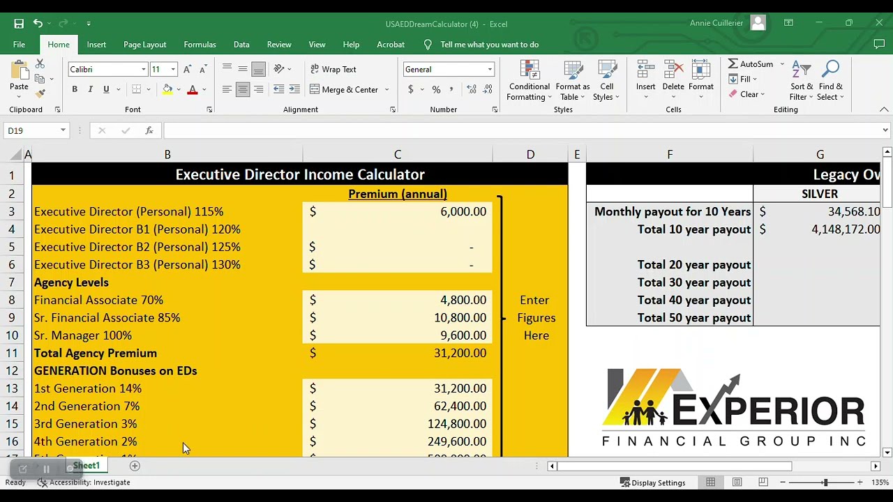 Experior USA - Executive Director Dream Team Override Calculator