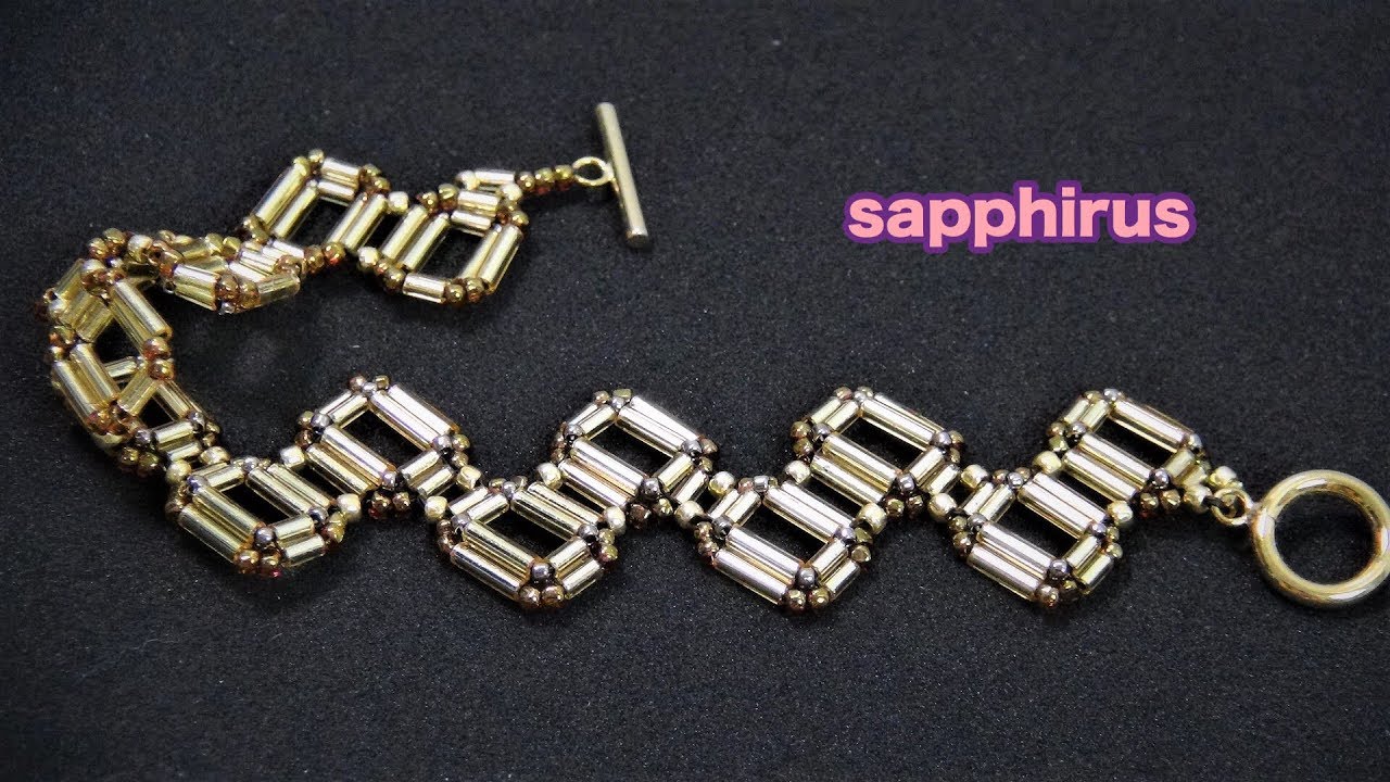 【ハンドメイド】竹ビーズとシードビーズで編むジグザグブレスレットの作り方☆ビーズステッチ　アクセサリー動画レシピ