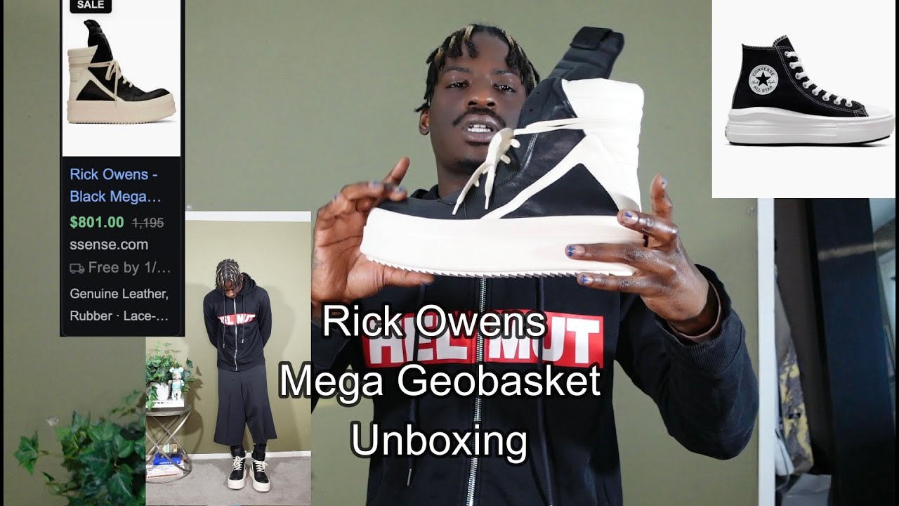 Rick Owens Black Mega Bumper Geobasket Sneakers Men Unboxing | Try on