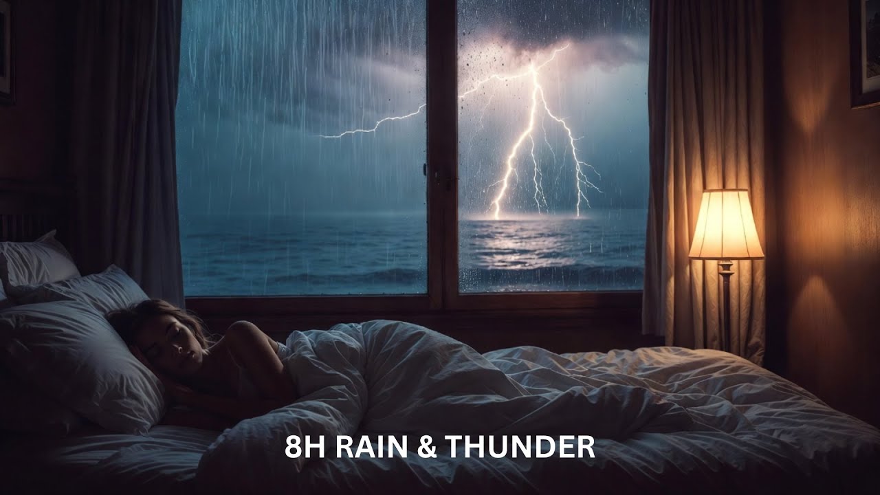 Sleep Instantly with Heavy Rain & Thunder Sounds 🌩️ Thunderstorm by the Sea (8 Hours) #rainambience