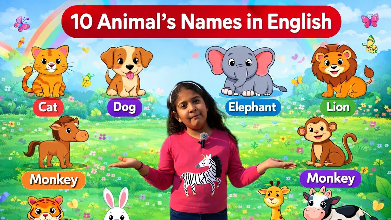 10 Animal Names in English for Kids | Learn English Vocabulary & Spelling 🦁