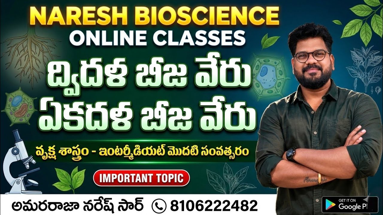 ద్విదళ బీజ వేరు & ఏకదళ బీజ వేరు||వృక్షశాస్త్రం  - ఇంటర్మీడియట్ మొదటి శాస్త్రం