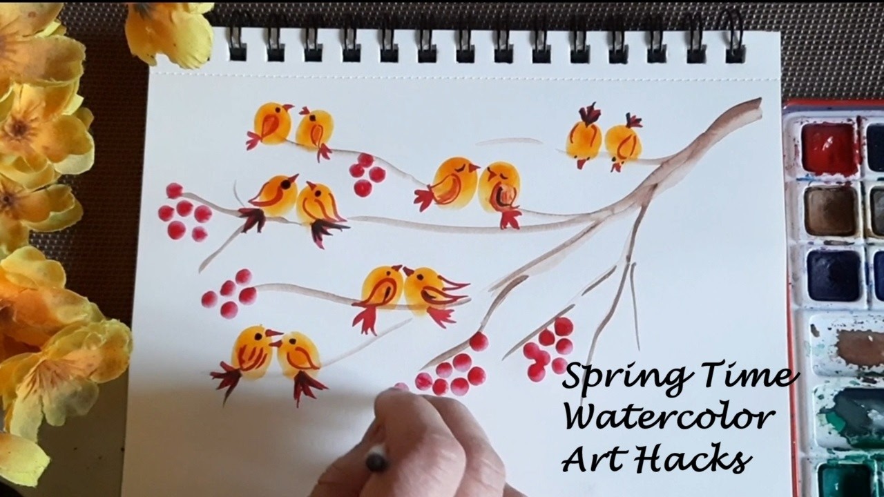 Art hacks - beautiful spring season easy watercolor painting tutorial for beginners