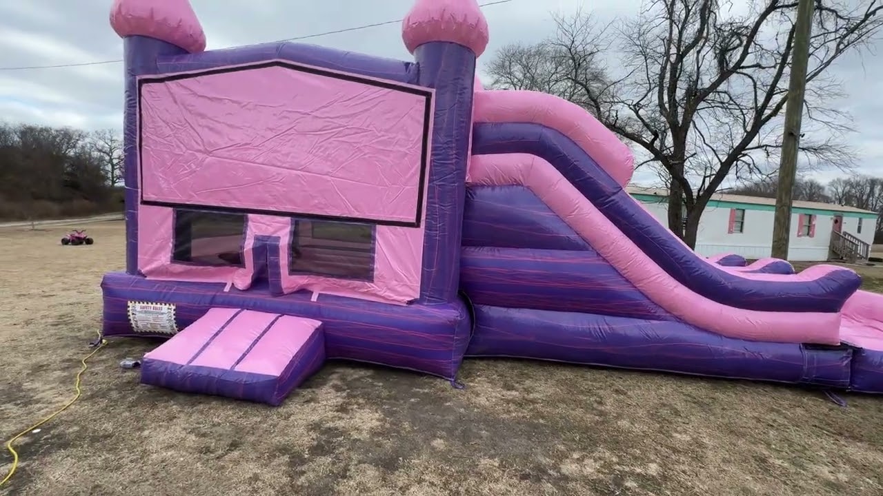 pink marble Bounce House 4 in 1 Combo DRY double slide