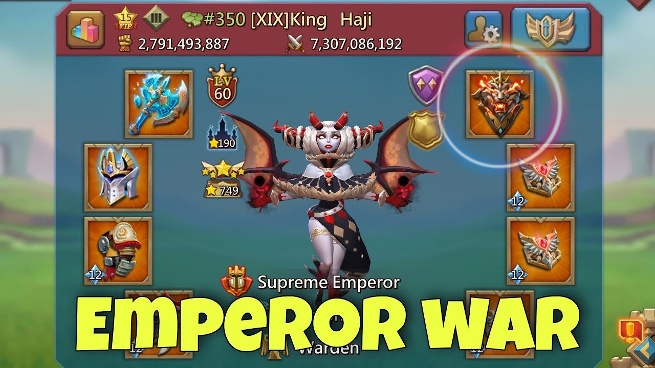 Lords Mobile - Piloting King Haji account on emperor war. All 8 hours. Finally we got it!