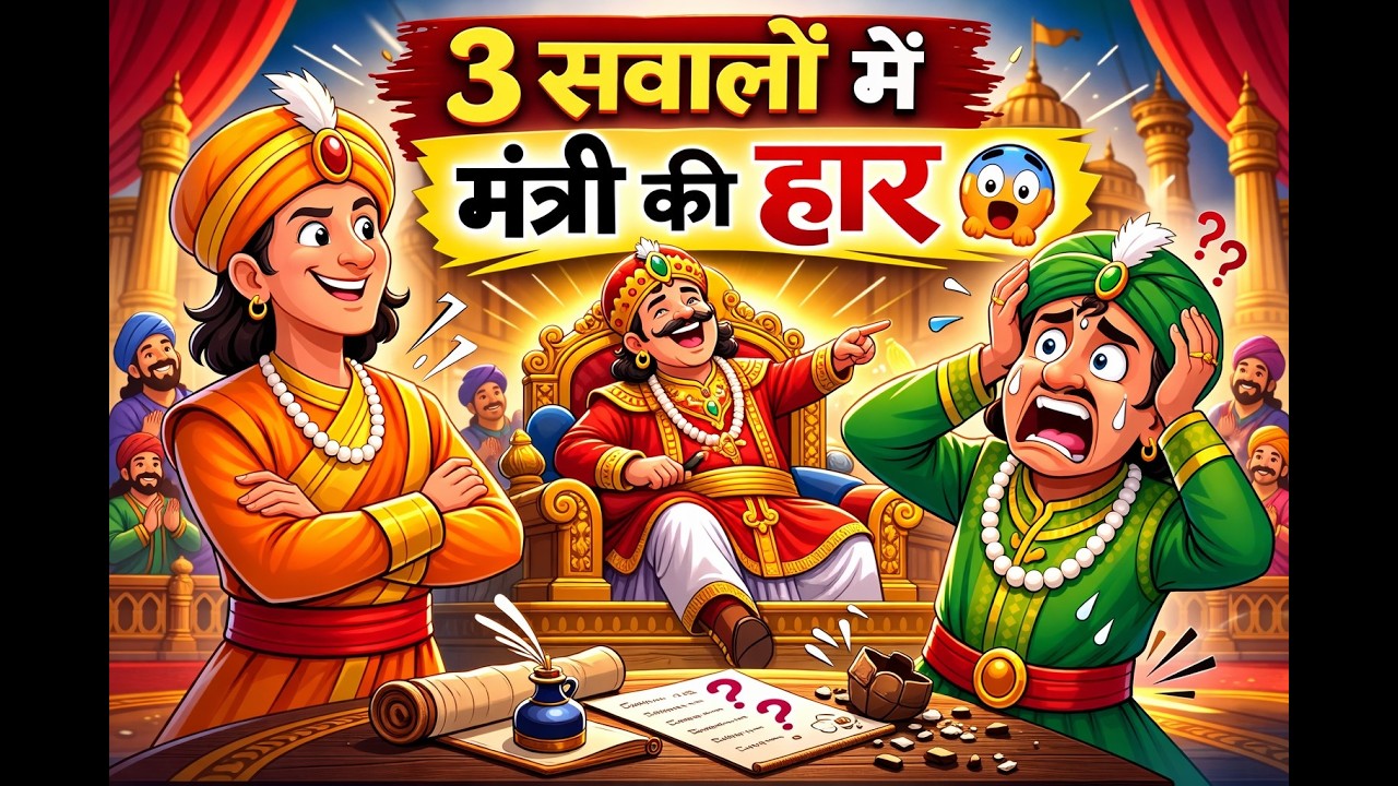 Teen sawal-Akbar birbal ki kahani|अकबर बीरबल की मजेदार कहानी @StoryTalesToon24 #akbarbirbalkahani