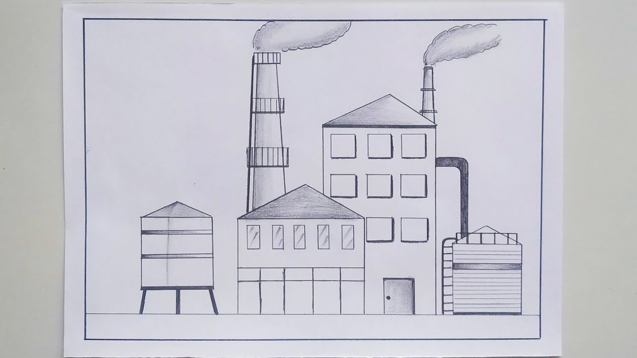 How to Draw a Factory Scenery || Industry Factory Building Drawing || Mills || construction 🏗️