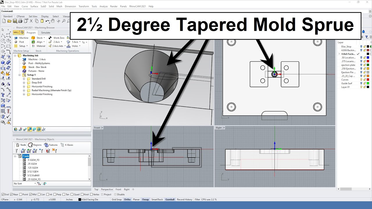2½ Degree Tapered Mold Sprue in RhinoCAM with IB Goodman