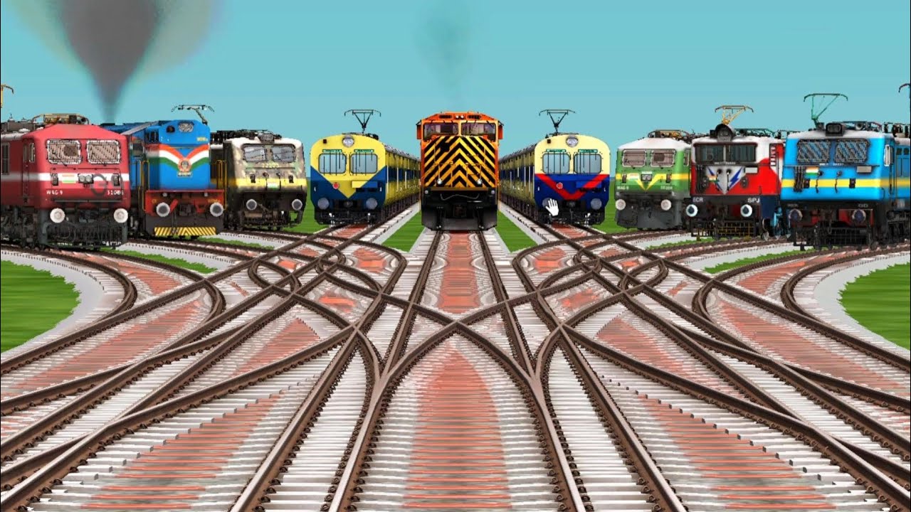 9 Indian Railways Crossing By Bumpy Branched Railroad Tracks || Indian train simulator classic