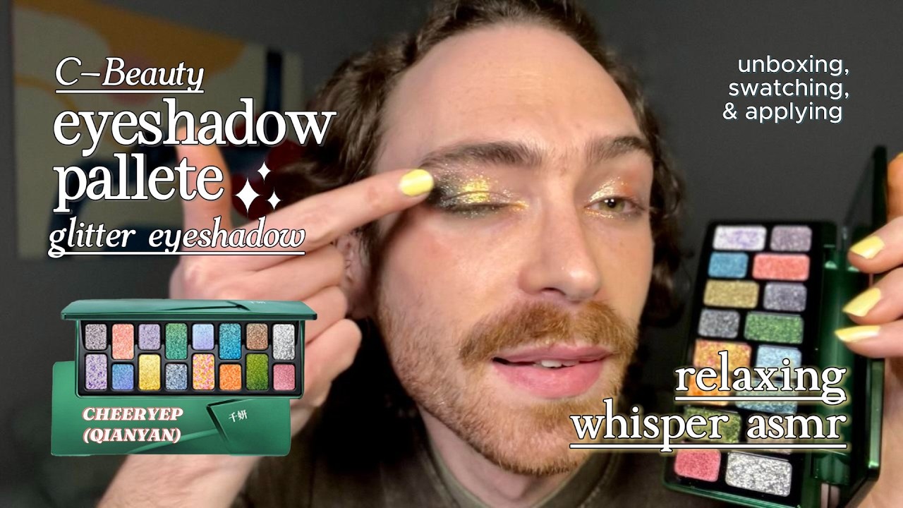 Relaxing Whispering ASMR GRWM ✨ Glitter Eyeshadow Look ✨ C-Beauty CHEERYEP Unboxing & Swatches