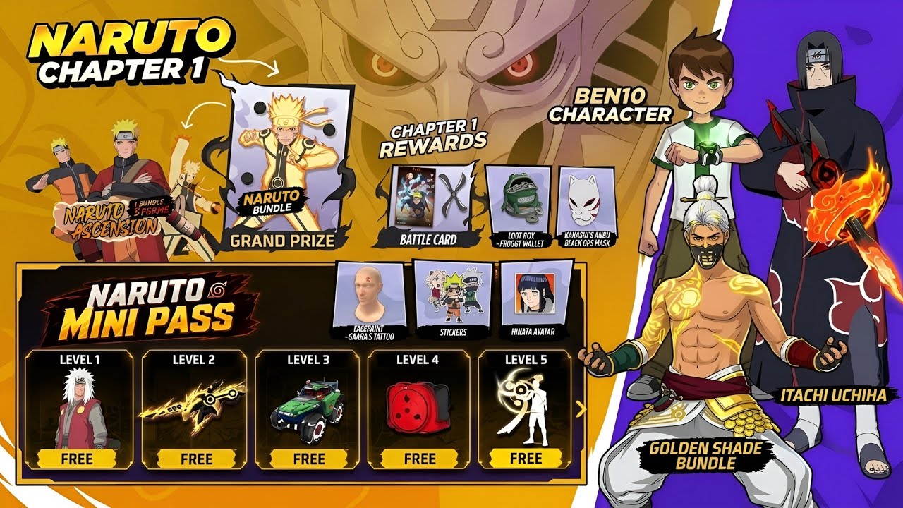 OB55 UPDATE REWARDS FF | GOLDEN SHADE BUNDLE RETURN, BEN 10 X FF, FREE FIRE NEW EVENT | FF NEW EVENT