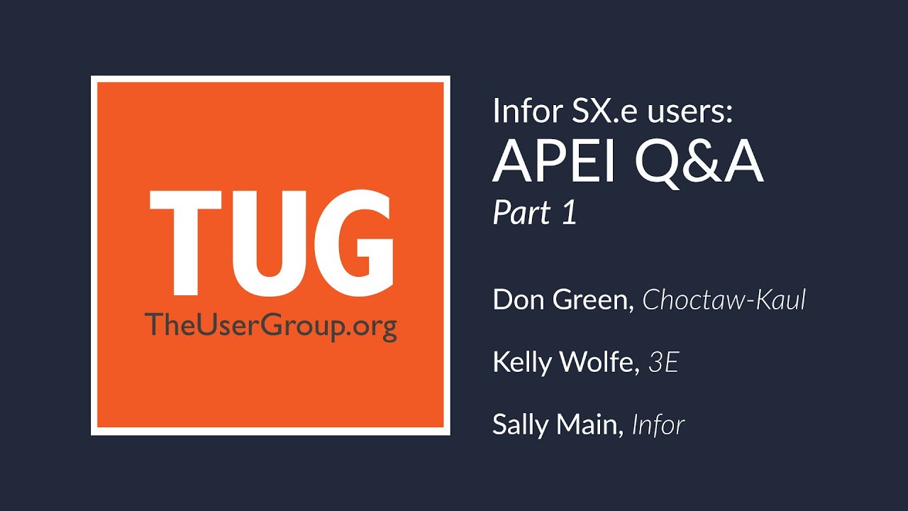 TUG Presents: Infor SX.e APEI Users Q&A Part 1