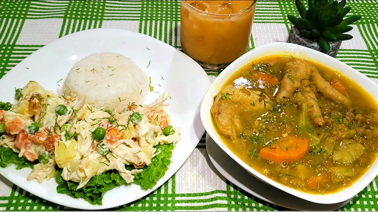 📌ALMUERZO 🇪🇨COMPLETO SOPA DE LENTEJAS CON POLLO ,ENSALADA RUSA CON POLLO Y JUGO DE TOMATIILLO 