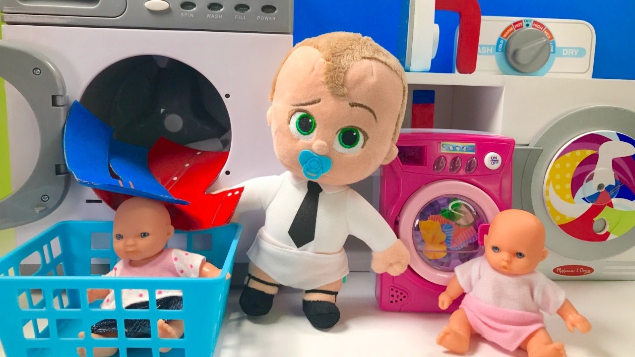 Boss Baby Doll Uses Washing Machine Dryer Toys Plays Laundry Wash & Dry Clothes