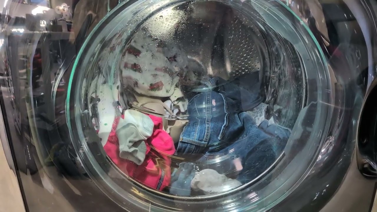 Lg ThinQ 5.2 cubic foot front load washer. Medium load of clothes