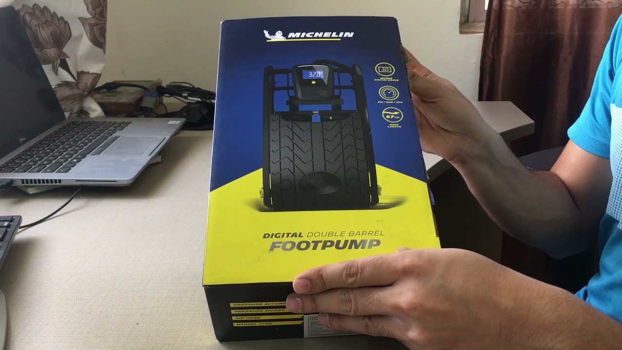 Michelin 12209 Digital Double Barrel Foot Pump Unboxing and how to use