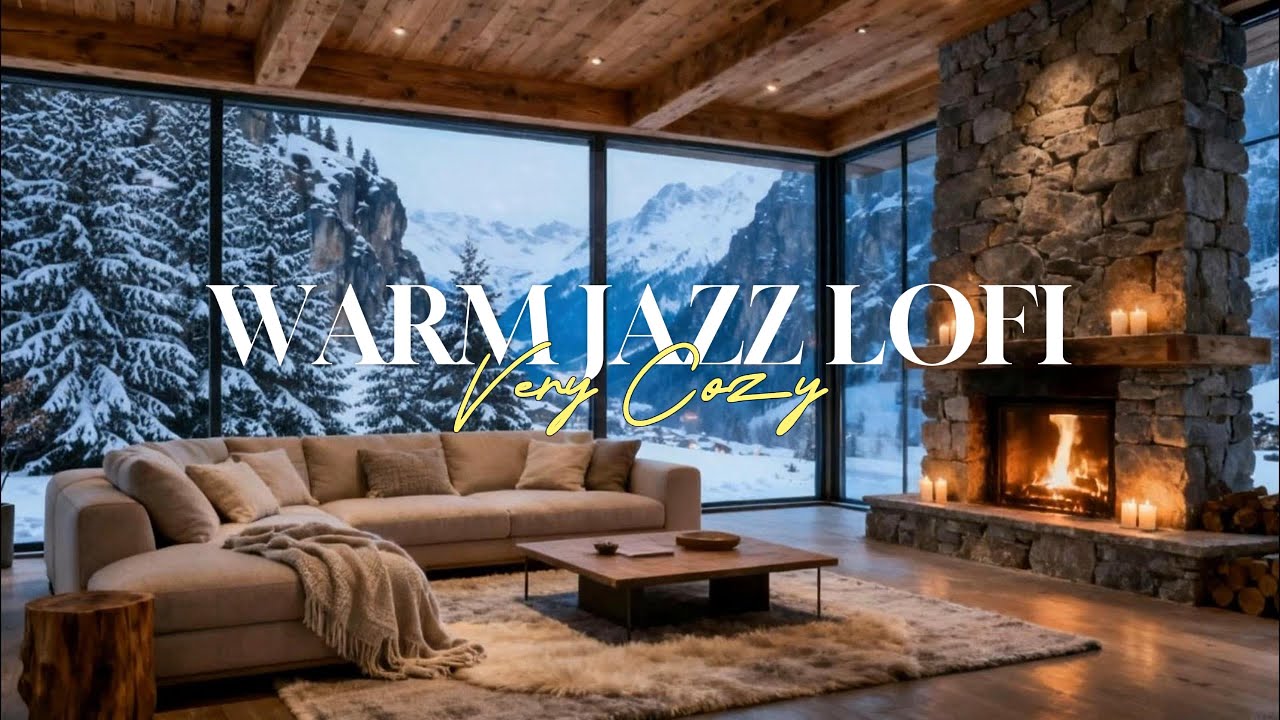 Warm Jazz Lofi 🎷 Cozy Sax & Fireplace Vibes | Snow Falling Outside