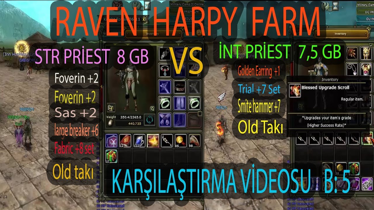İnt Priest vs STR Priest Raven harpy farm Karşılaştırma Videosu B&ouml;l&uuml;m: 5 - Knight Online Farm