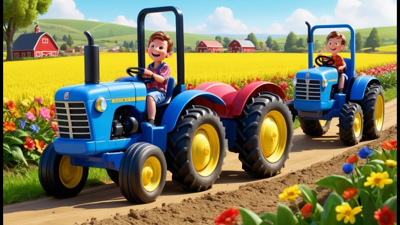 Trois petits tracteurs jouets qui tirent | Chanson de la ferme et des véhicules