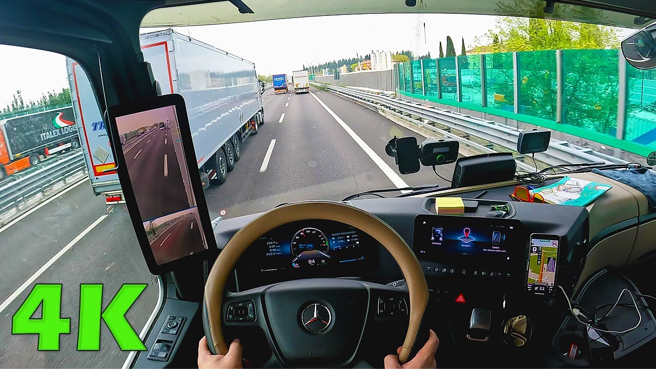 4K POV Truck driving Mercedes Actros L 2022 to Verona Italy